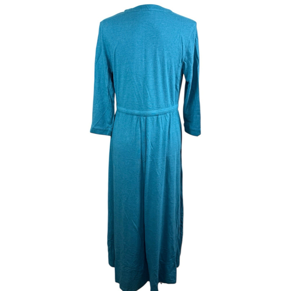 Soft Surroundings ELYSIA Dress High-Low Maxi Teal Blue Buttons V-Neck MEDIUM - Picture 3 of 6